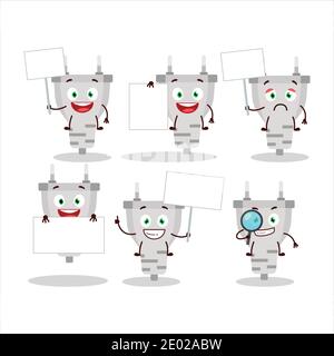 White plug cartoon character bring information board. Vector illustration Stock Vector