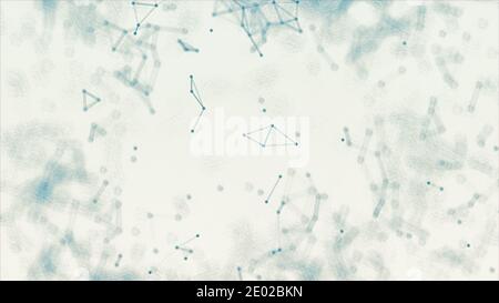 Abstract blue blurred geometry wireframe network and connecting dot in space on white background. Futuristics computer and medical science concept. Ab Stock Photo