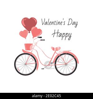 Bicycle with hearts in the basket. Great card for Valentine s Day. Stock Vector