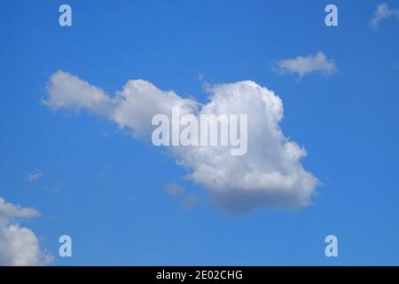 A white puffy cloud against a clear blue sky on a sunny day. Stock Photo