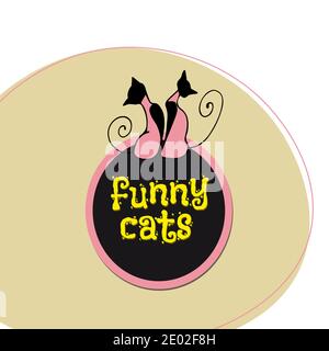 Banner with two funny cats, vector isolated object, design element Stock Vector