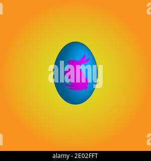 Easter egg with a picture of a pink rabbit. Stock Vector
