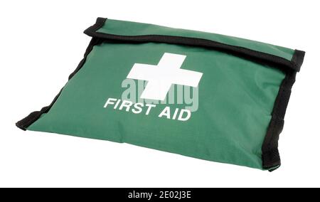 Basic first aid kit pouch with a white cross isolated on a white background Stock Photo
