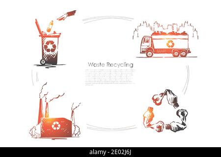 Zero waste, nature, ecology protection, pollution reduction, environment preservation, plastic free banner. Garbage disposal, trash recycling concept Stock Vector