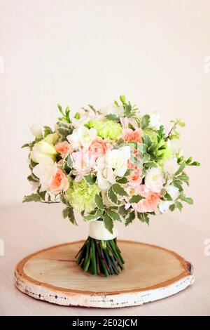 White Freesia On A Pink Wooden Background. Beautiful Flowers Stock 