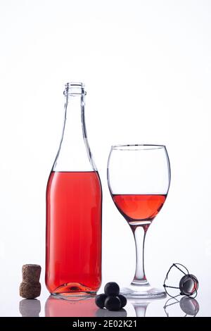 Bottle and glass of Lambrusco wine  on white background. Stock Photo