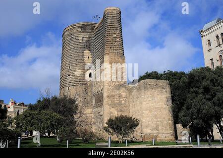 The Maiden Tower also known as Giz Galasi, located in the Old City in Baku, Azerbaijan. Stock Photo