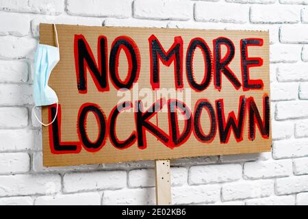 Protestive placard against coronavirus lockdowns against wall Stock Photo