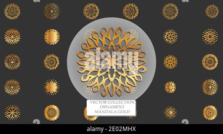 set of ornamental or mandala design collections in gold color. design vector illustration Stock Vector