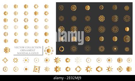 set of ornamental or mandala design collections in gold color. design vector illustration Stock Vector