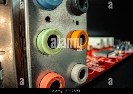 Ports and outputs at computer system unit macro Stock Photo