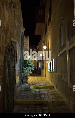 Old Jaffa Alley at night Stock Photo