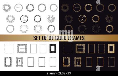 large set of golden frames, isolated objects on white background. Vector illustration Stock Vector