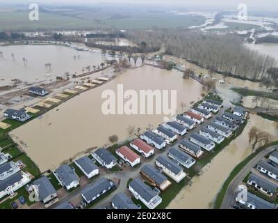 Villages around Peterborough flooded due to burst banks at The River Nene and heavy rainfall caused by Storm Bella Stock Photo