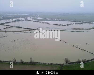 Villages around Peterborough flooded due to burst banks at The River Nene and heavy rainfall caused by Storm Bella Stock Photo