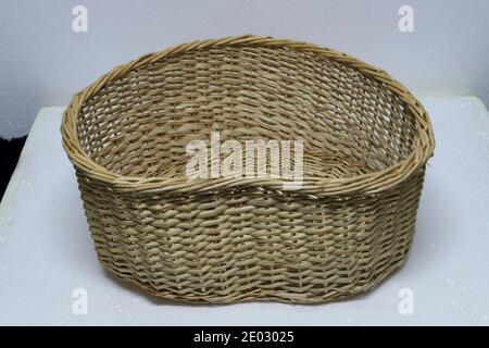 Top view of empty wicker basket, storage basket, handmade Stock Photo