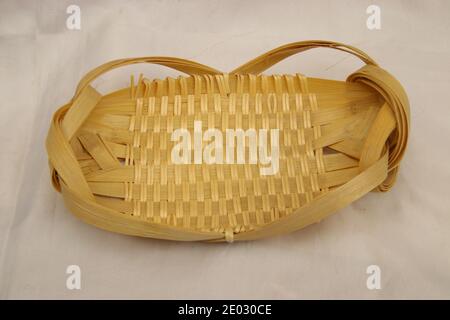 Farmhouse isolated woven basket from birch bark. Natural food container Stock Photo