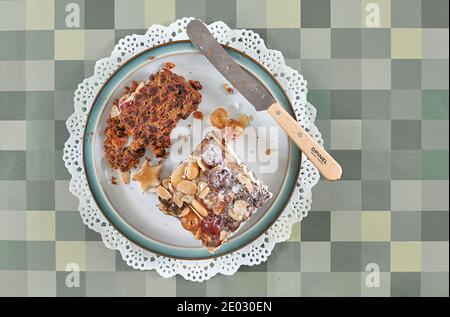 almond and cherry fruit cake. Stock Photo