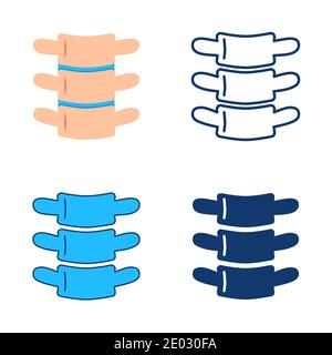 Vertebra icon set in flat and line style. Backbone or spinal cord symbol. Human internal organ. Vector illustration. Stock Vector