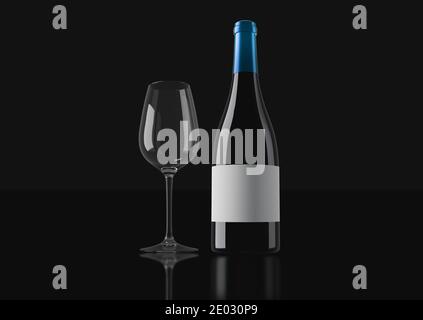 Bottle of red wine and a glass cup in a dark background Stock Photo