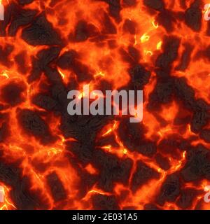 Seamless magma or lava texture with melting material flowing among hot rocks. Red hot molten lava flow Stock Photo