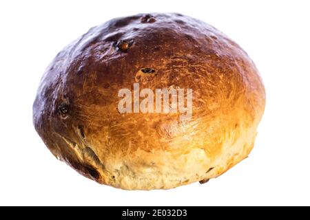 homemade austrian easter bread - Osterbrot with raisins isolated on white background from above Stock Photo