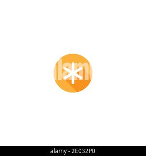 white asterisk footnote with shadow in orange circle icon. Asterisk sign. Flat icon of asterisk isolated on white background. Vector illustration. Sta Stock Vector