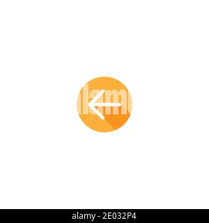 White left thin arrow with shadow in orange circle. flat icon. Isolated on white. Continue icon. Back sign. West arrow. Stock Vector