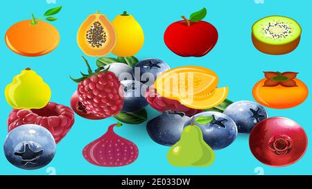 Set of exotic fruits icon graphic design art Stock Vector