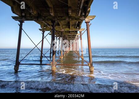 Saltburn Pier, the last pier remaining in Yorkshire, built 18696 to satisfy Victorian day trippers and holiday travelers to the coastal town. Stock Photo