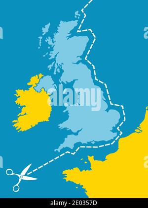 Referendum on Brexit - scissors cut Great Britain apart from the rest of European union. UK leaves EU Stock Photo