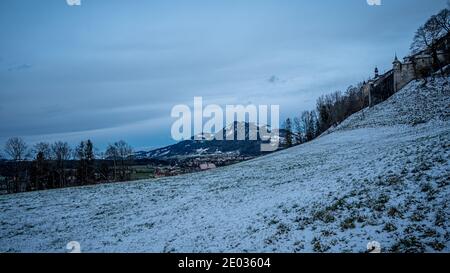 Winter landscape of Gruyere village, Switzerland. Beauty in nature. Stock Photo
