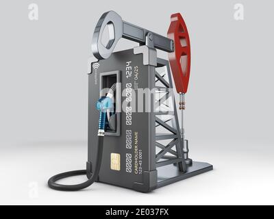 3d Rendering of Realistic credit with fuel hose and oil pump, clipping path included Stock Photo