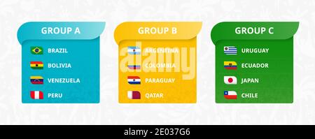 Flags of South American countries, Japan and Qatar sorted by groups. Stock Vector