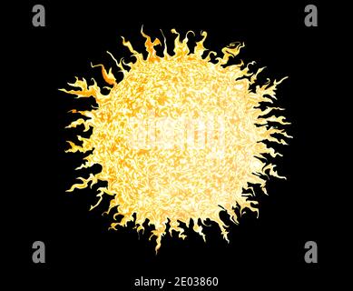 Yellow stylized Sun or Star in Space with rays, 3d render Stock Photo