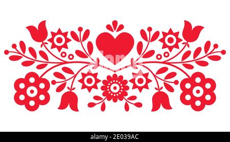Polish retro folk art vector long vertical design elements set inspired ...