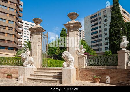 Valencia, Spain 07-20-2019:Monforte Garden - Jardines de Monforte. A neoclassic design full of statues, pools, fountains. Editorial use. Stock Photo