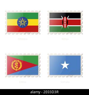 Postage stamp with the image of Ethiopia, Kenya, Eritrea, Somalia flag. Vector Illustration. Stock Vector