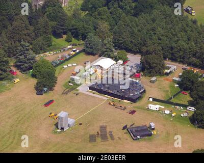 aerial view of an outside stage being set up at Harewood, Leeds in 2006 Stock Photo