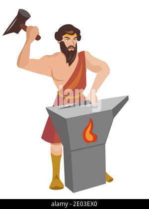 Olympic god Hepheastus with hammer and anvil Stock Vector