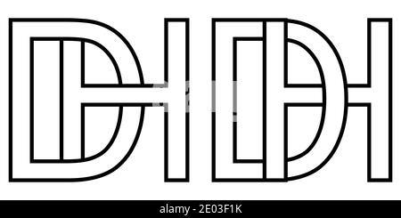 Logo hd dh icon sign two interlaced letters h D, vector logo hd dh first capital letters pattern alphabet h d Stock Vector