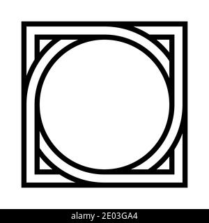 geometric shape pattern circle inscribed in square, vector pattern tattoo symbol sign round square Stock Vector