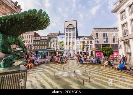 People at Meir shopping district in Antwerp, Belgium Stock Photo