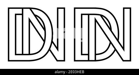 Logo nd and dn icon sign two interlaced letters D N, vector logo nd dn first capital letters pattern alphabet n d Stock Vector