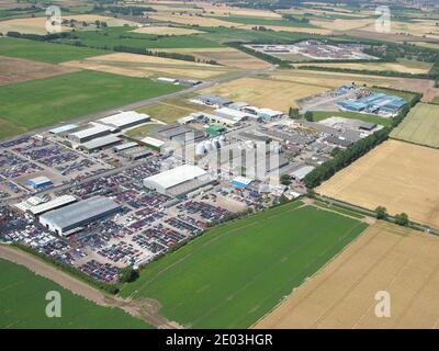 Aerial view of Full Sutton industrial estate, airfield and prison. Near York, UK Stock Photo