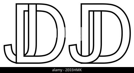 Logo jd dj icon sign two interlaced letters J D, vector logo jd dj first capital letters pattern alphabet j d Stock Vector