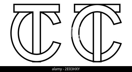 Logo sign tc ct icon sign two interlaced letters T, C vector logo tc, ct first capital letters pattern alphabet t, c Stock Vector