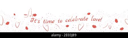 St. Valentine Day hand drawn raster background. Lovely decorative illustration with hearts and plump lips for kissing.White and red drawing in doodle Stock Vector