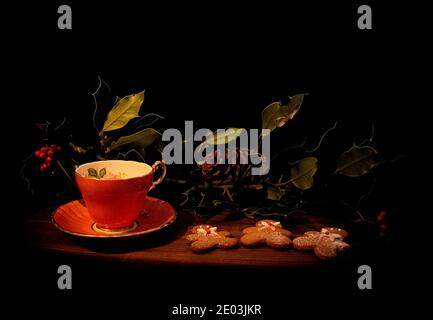 Fresh baked  Gingerbread mann on dark back ground  christmas Stock Photo