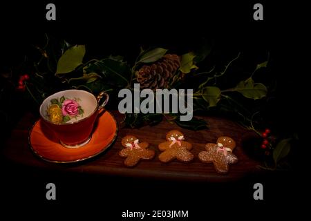 Fresh baked  Gingerbread mann on dark back ground  christmas Stock Photo